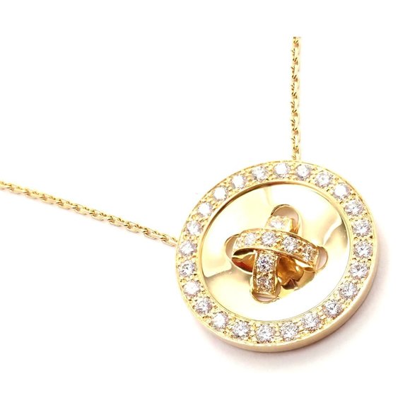 Authentic! Van Cleef & Arpels 18k Yellow Gold Diamond Button Pendant Necklace - Picture 2 of 9